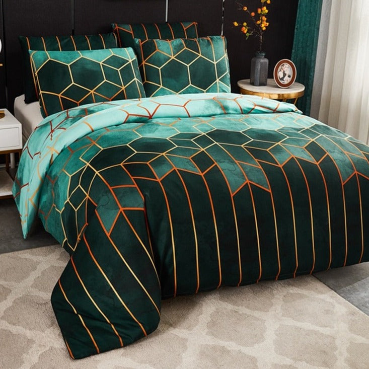 Nordic Geometric Plaid Gilt Duvet Cover Set Bedding Sets Pillowcase Double Queen Quilt Covers (No Bed Sheet)