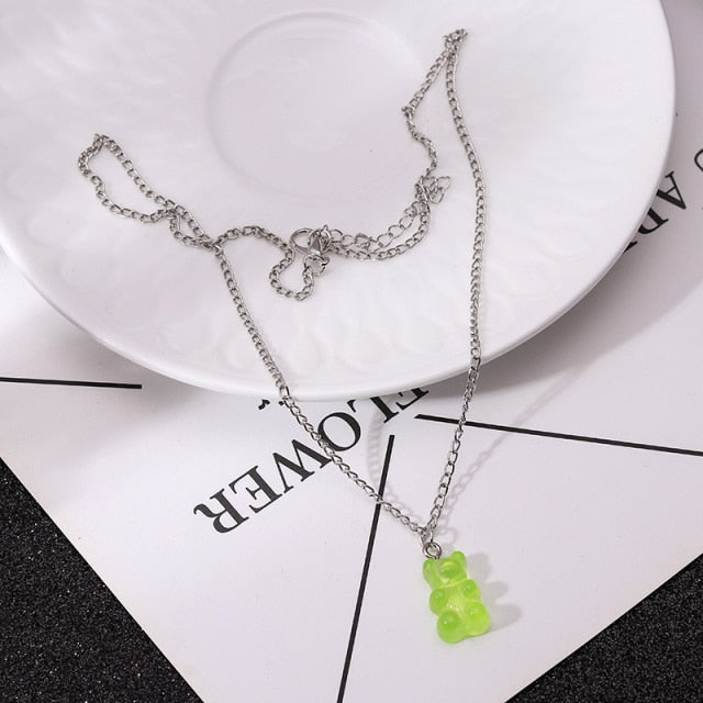 Candy Color Stars Hearts Gummy Mini Bear Chain Necklaces for Women Cute Crtoon Animal Pendants Jewelry