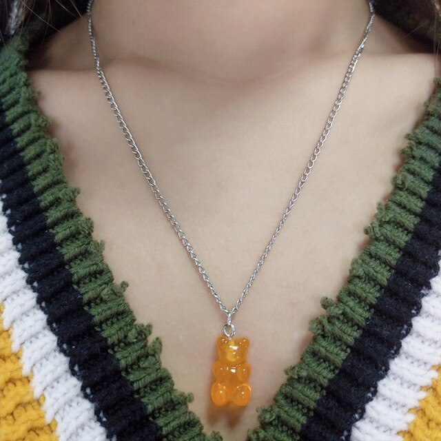 Candy Color Stars Hearts Gummy Mini Bear Chain Necklaces for Women Cute Crtoon Animal Pendants Jewelry