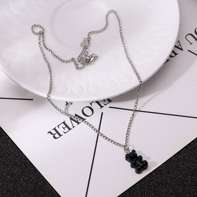 Candy Color Stars Hearts Gummy Mini Bear Chain Necklaces for Women Cute Crtoon Animal Pendants Jewelry