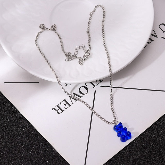 Candy Color Stars Hearts Gummy Mini Bear Chain Necklaces for Women Cute Crtoon Animal Pendants Jewelry