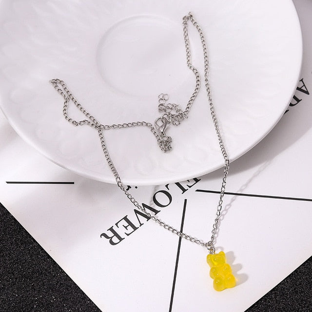 Candy Color Stars Hearts Gummy Mini Bear Chain Necklaces for Women Cute Crtoon Animal Pendants Jewelry