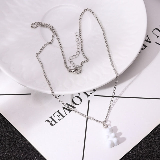Candy Color Stars Hearts Gummy Mini Bear Chain Necklaces for Women Cute Crtoon Animal Pendants Jewelry