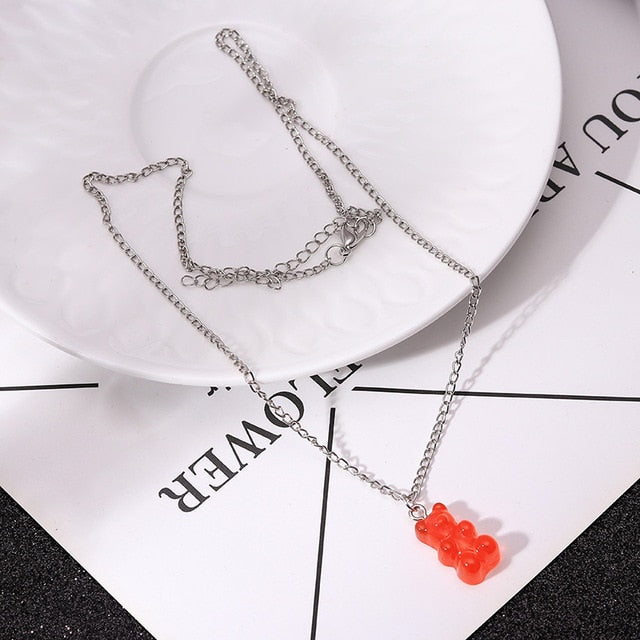 Candy Color Stars Hearts Gummy Mini Bear Chain Necklaces for Women Cute Crtoon Animal Pendants Jewelry