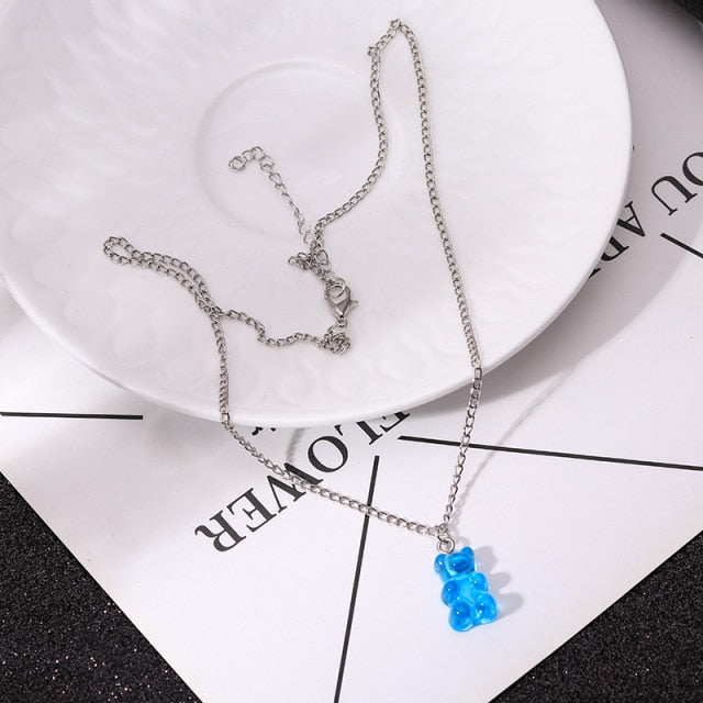 Candy Color Stars Hearts Gummy Mini Bear Chain Necklaces for Women Cute Crtoon Animal Pendants Jewelry