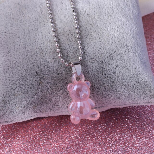 Candy Color Stars Hearts Gummy Mini Bear Chain Necklaces for Women Cute Crtoon Animal Pendants Jewelry