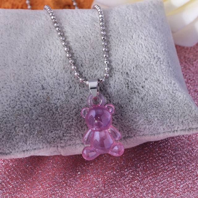 Candy Color Stars Hearts Gummy Mini Bear Chain Necklaces for Women Cute Crtoon Animal Pendants Jewelry