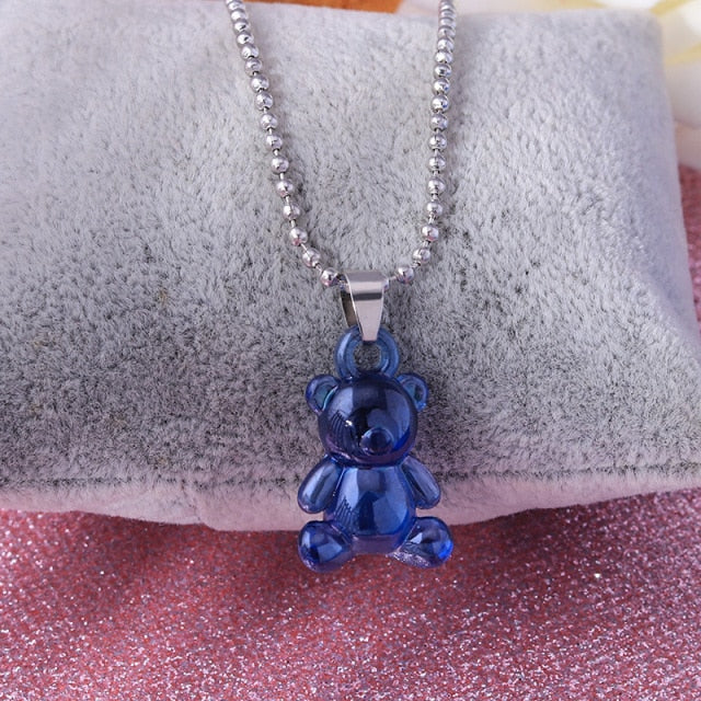 Candy Color Stars Hearts Gummy Mini Bear Chain Necklaces for Women Cute Crtoon Animal Pendants Jewelry