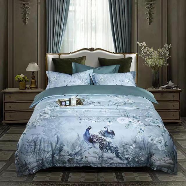 100% Egyptian Cotton Bedding Birds and Flowers Leaf Gray Shabby Duvet Cover Bed sheet Pillow shams