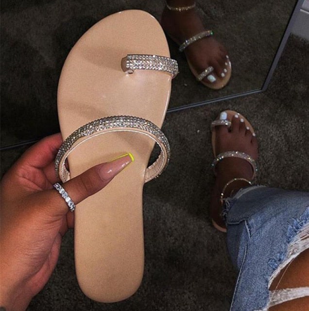 Glitter Slippers Women Summer Sandals Fashion Bling Female Candy Color Flip Flops Beach Diamond Flat Shoes Outdoor Sandals