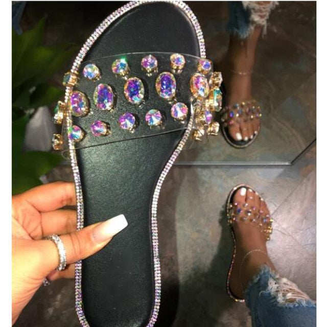Glitter Slippers Women Summer Sandals Fashion Bling Female Candy Color Flip Flops Beach Diamond Flat Shoes Outdoor Sandals