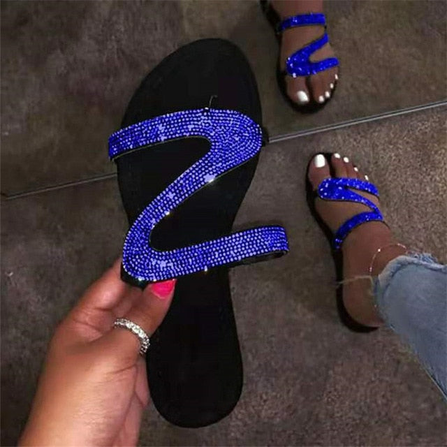 Glitter Slippers Women Summer Sandals Fashion Bling Female Candy Color Flip Flops Beach Diamond Flat Shoes Outdoor Sandals