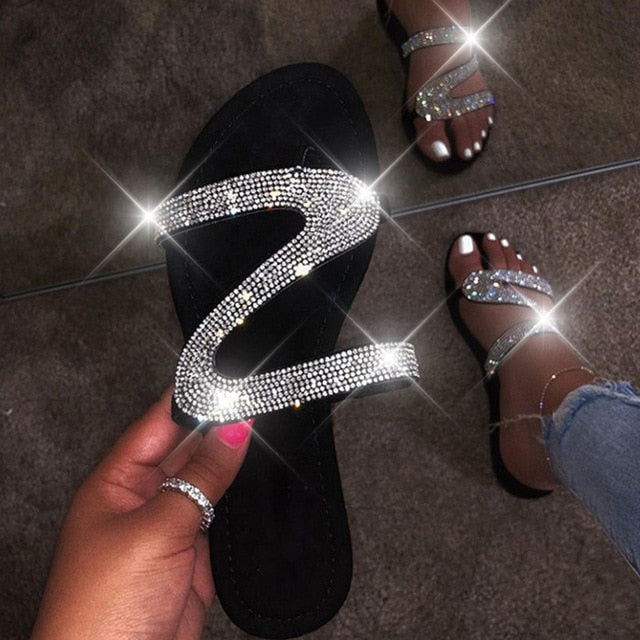 Glitter Slippers Women Summer Sandals Fashion Bling Female Candy Color Flip Flops Beach Diamond Flat Shoes Outdoor Sandals