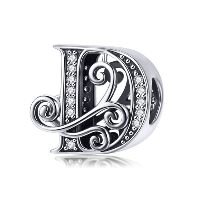 Silver Letter Vintage A to Z 26 Letter Charms Openwork CZ Alphabet Beads Fit Charm Bracelet BSC030