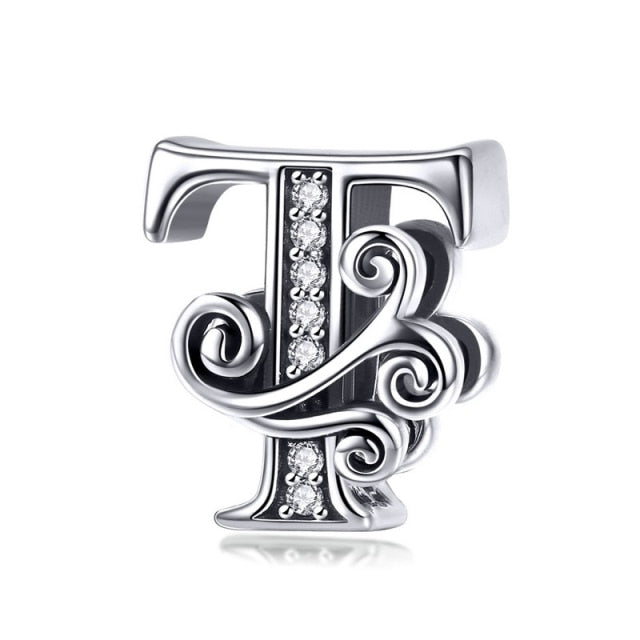 Silver Letter Vintage A to Z 26 Letter Charms Openwork CZ Alphabet Beads Fit Charm Bracelet BSC030