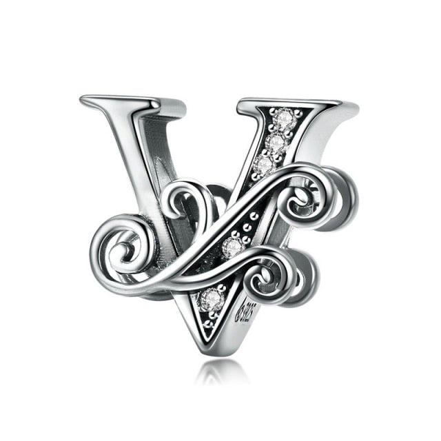 Silver Letter Vintage A to Z 26 Letter Charms Openwork CZ Alphabet Beads Fit Charm Bracelet BSC030
