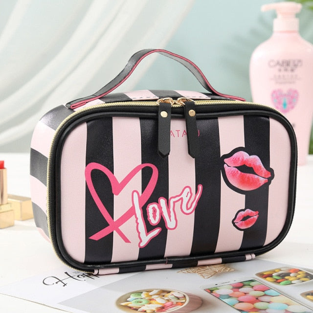 Leather Portable Women Cosmetic Bag Multifunction Travel Toiletry Storage Organize Handbag Waterproof Female Makeup Case