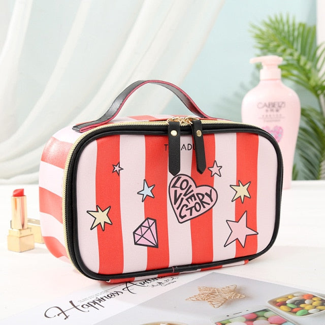 Leather Portable Women Cosmetic Bag Multifunction Travel Toiletry Storage Organize Handbag Waterproof Female Makeup Case