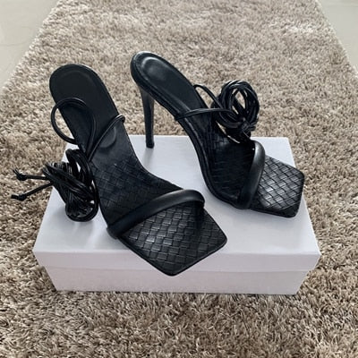 Snake Print Leather High Heel Shoes Summer Sandals Woman Ankle Buckle Strap High Heels Pumps Sandal Shoe Slippers