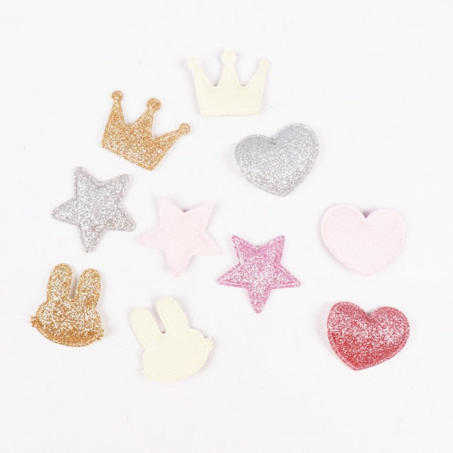 100pcs Glitter Patches Shiny Solid Crown Heart Star Rabbit Accessory For Apparel Sewing Materials Garment Decoration