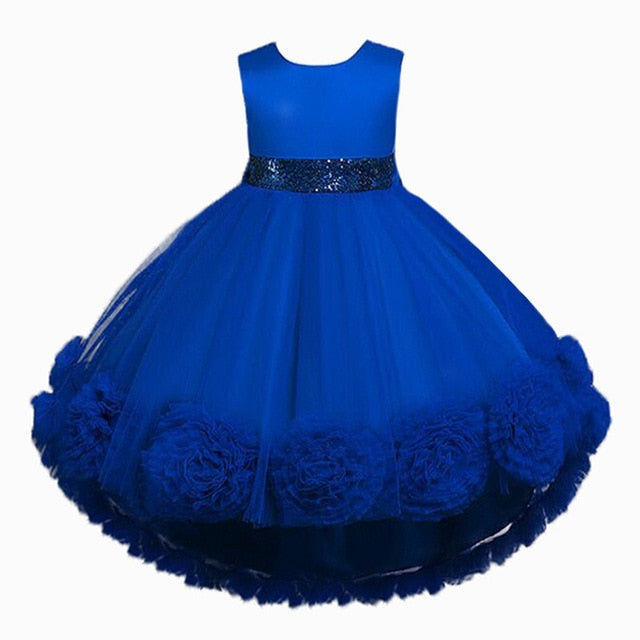 Lace Embroidery Formal Sleeveless Wedding Gown Tutu Princess Dress Flower Girls Children Clothing Kids Party For Girl Clothes
