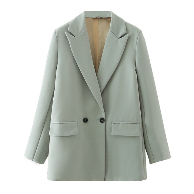 Women Chic Office Lady Double Breasted Blazer Vintage Coat Fashion Notched Collar Long Sleeve Ladies Outerwear Stylish Tops