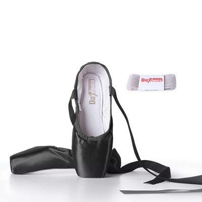 Black Satin Ballet Pointe Shoes Ladies Professional Ballet Shoes Girls Women Ballerina Shoes With Ribbons