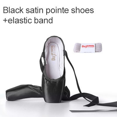 Black Satin Ballet Pointe Shoes Ladies Professional Ballet Shoes Girls Women Ballerina Shoes With Ribbons