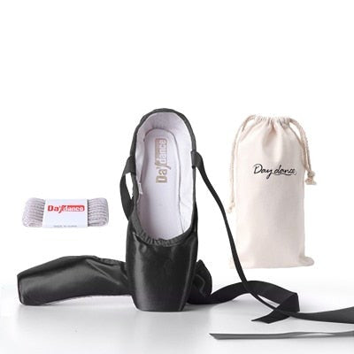 Black Satin Ballet Pointe Shoes Ladies Professional Ballet Shoes Girls Women Ballerina Shoes With Ribbons