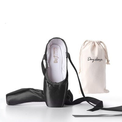 Black Satin Ballet Pointe Shoes Ladies Professional Ballet Shoes Girls Women Ballerina Shoes With Ribbons