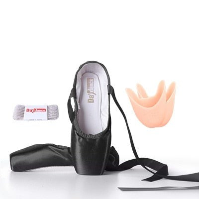 Black Satin Ballet Pointe Shoes Ladies Professional Ballet Shoes Girls Women Ballerina Shoes With Ribbons
