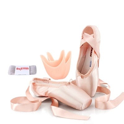 Black Satin Ballet Pointe Shoes Ladies Professional Ballet Shoes Girls Women Ballerina Shoes With Ribbons