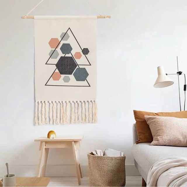 Home Boho Decor Macrame  Cotton Tassel Handmade Woven Wall Hanging Tapestry geometric canvas wall Art background cloth tapestry