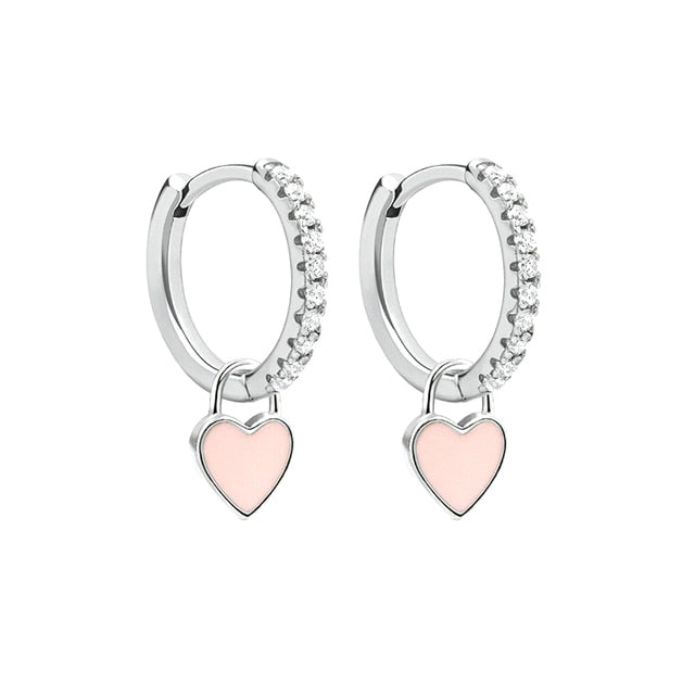 925 Sterling Silver Hoop Earrings With Cute Candy Neon Color Enamel Heart Charm Drop Earring Gold Silver Color For Girls