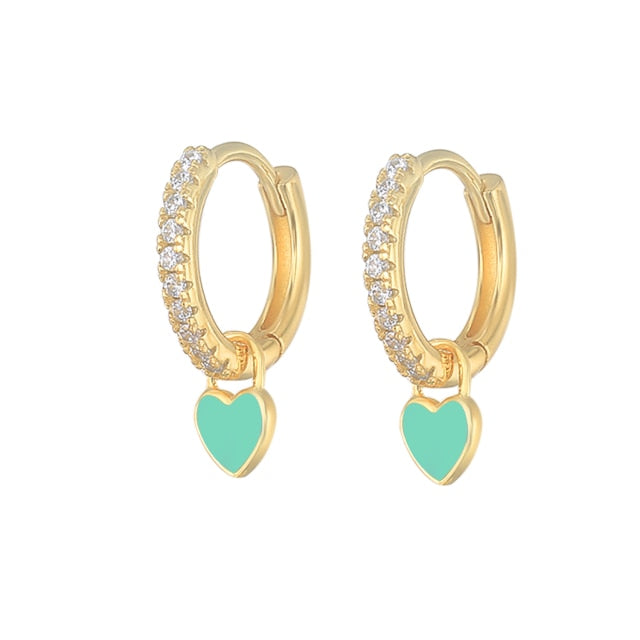 925 Sterling Silver Hoop Earrings With Cute Candy Neon Color Enamel Heart Charm Drop Earring Gold Silver Color For Girls