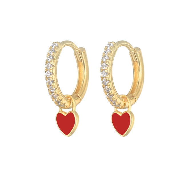 925 Sterling Silver Hoop Earrings With Cute Candy Neon Color Enamel Heart Charm Drop Earring Gold Silver Color For Girls