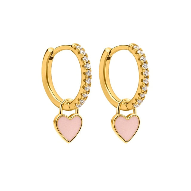 925 Sterling Silver Hoop Earrings With Cute Candy Neon Color Enamel Heart Charm Drop Earring Gold Silver Color For Girls