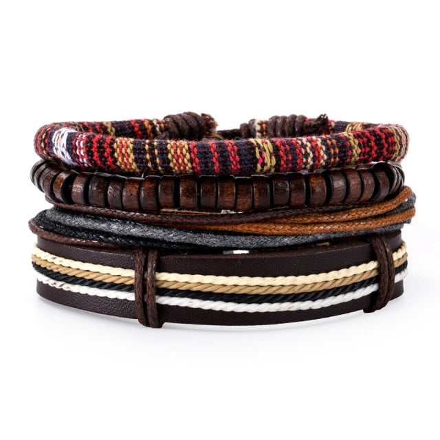 Retro Multi-layer Leather Bracelets For Man Wooden Beads Bracelet Handmade Owl Anchor Infinty Charm Bracelet Wrap Jewel