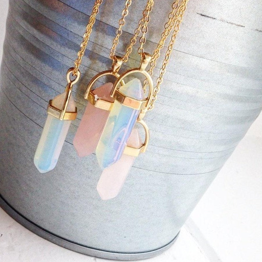 Crystals Necklace Bohemian Hexagon Opal Pendant Necklace Female Hexagon Crystal Necklace Gift 2021 NEW