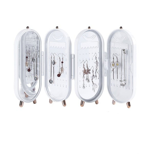 Foldable Jewelry Storage Box Household Earrings Necklace Display Stand High Capacity Luxury Retro Screen Jewelry Organizer Case