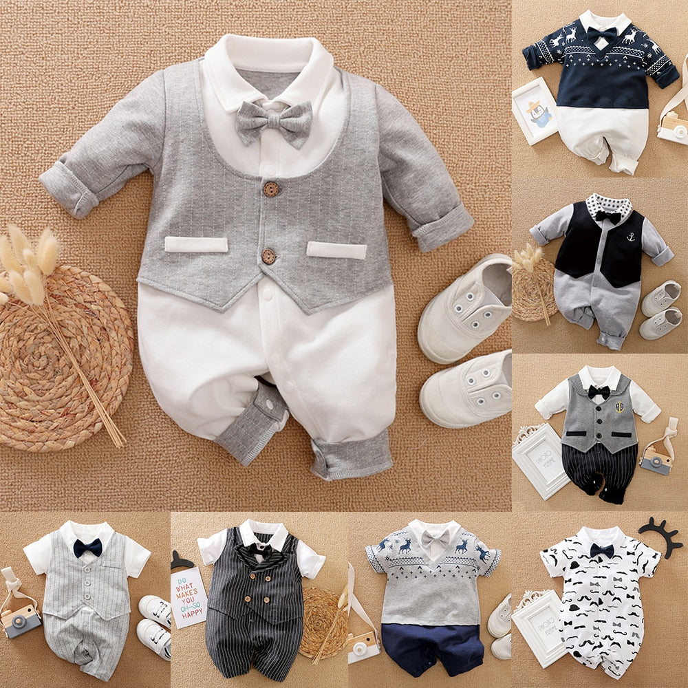 Baby Boy Romper Kids Summer Spring 0-24M Age Infant Gentleman Toddler Newborn Outfits Baby Girls Clothes