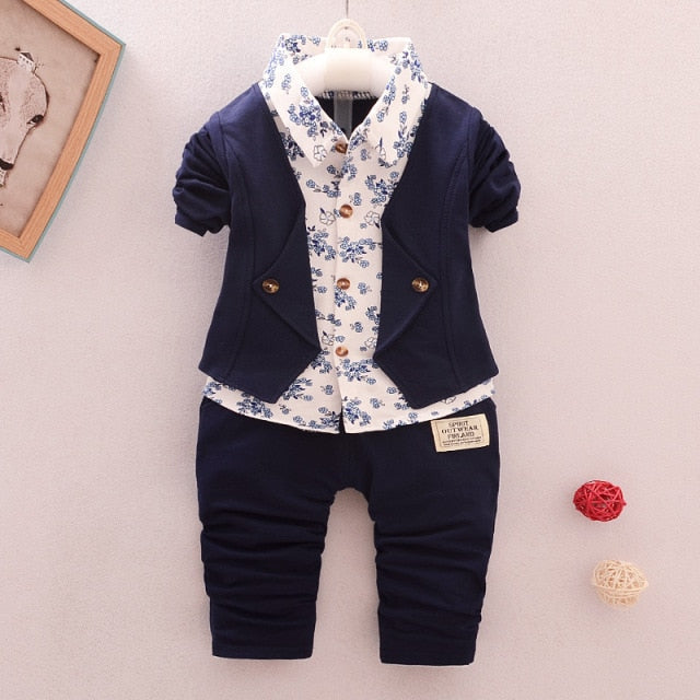 Baby Boy Sports Suit Clothing Sets Kids Floral Clothes For Birthday Formal Outfits Suit Fashion Tops Shirt + Pants 3pcs