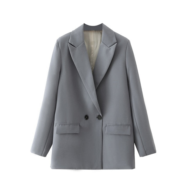 Women Chic Office Lady Double Breasted Blazer Vintage Coat Fashion Notched Collar Long Sleeve Ladies Outerwear Stylish Tops
