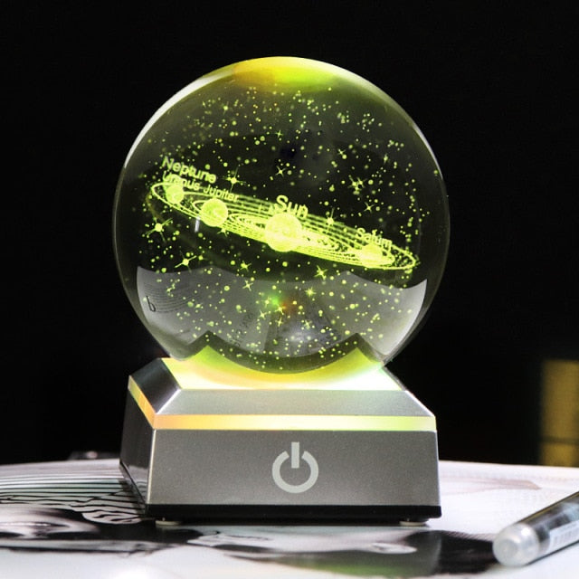 K9 Crystal Solar System Planet Globe 3D Laser Engraved Sun System Ball with Touch Switch LED Light Base Astronomy Gifts