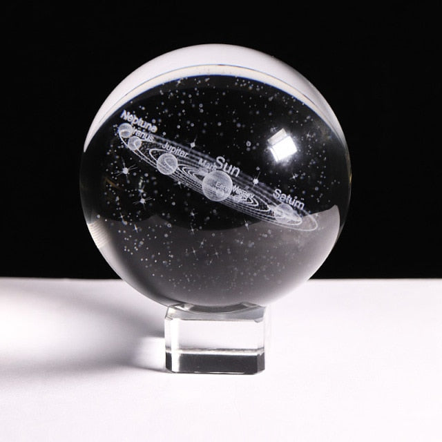 K9 Crystal Solar System Planet Globe 3D Laser Engraved Sun System Ball with Touch Switch LED Light Base Astronomy Gifts