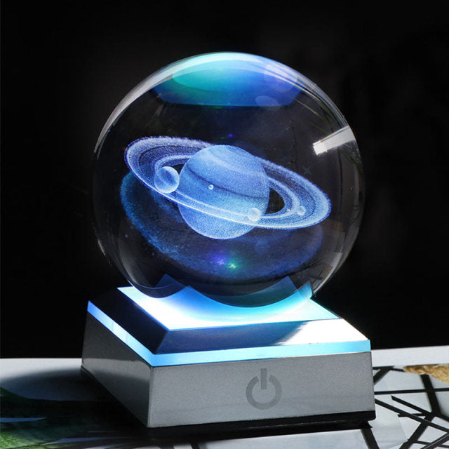 K9 Crystal Solar System Planet Globe 3D Laser Engraved Sun System Ball with Touch Switch LED Light Base Astronomy Gifts