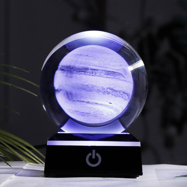 K9 Crystal Solar System Planet Globe 3D Laser Engraved Sun System Ball with Touch Switch LED Light Base Astronomy Gifts