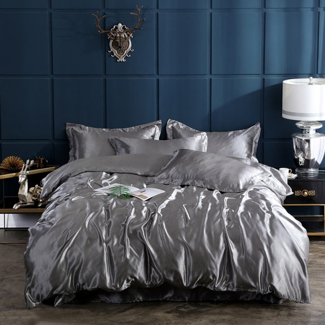 Bedding Set Solid Color Luxury Bedding Kit Rayon Satin Duvet Cover Set Twin Queen King Size Bed Set 2pcs/3pcs/4pcs