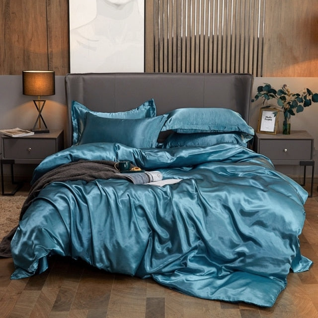 Bedding Set Solid Color Luxury Bedding Kit Rayon Satin Duvet Cover Set Twin Queen King Size Bed Set 2pcs/3pcs/4pcs