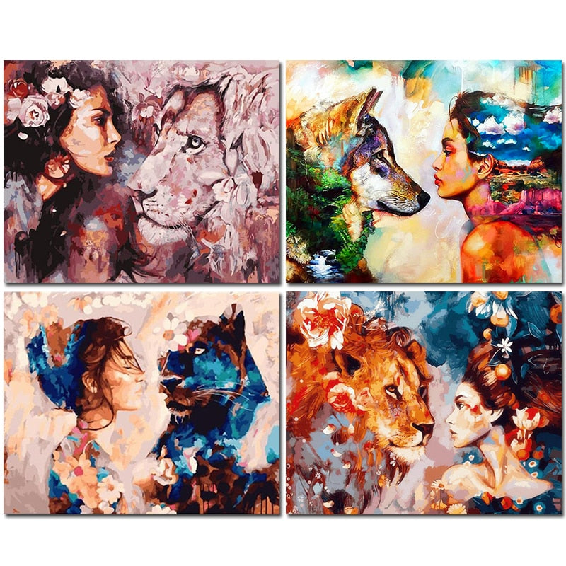 Animals DIY Painting By Numbers Hand Painted Oil Painting Canvas Colouring Unique Gift Home Decor